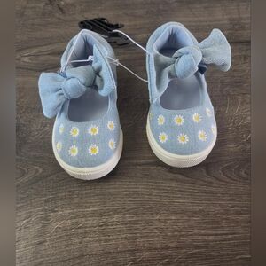 Girls Denim Floral Bow Shoes Size 7 NWT